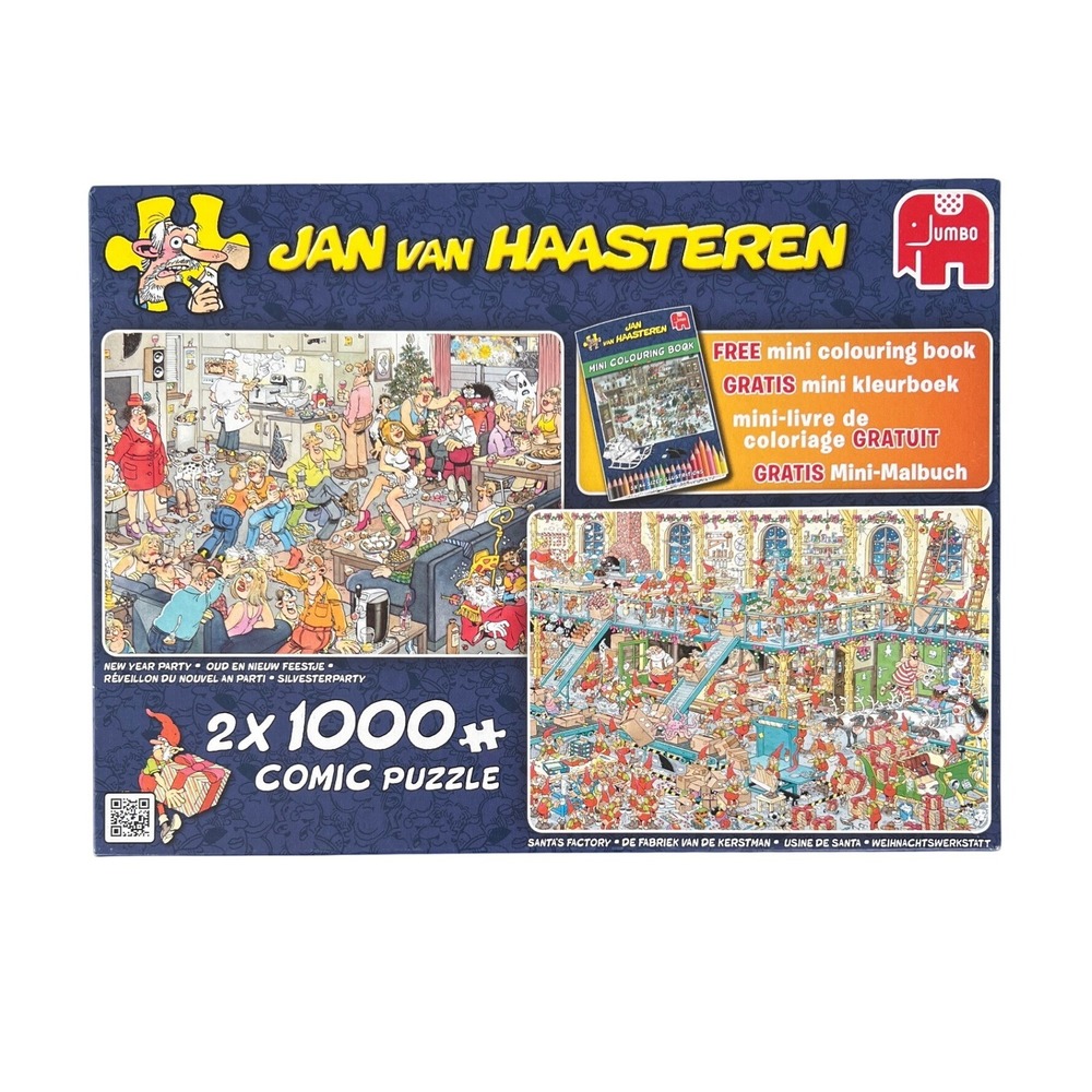 Jan van Haasteren 2x1000 Piece Comic Puzzle New Year Party & Santa Factory Jumbo